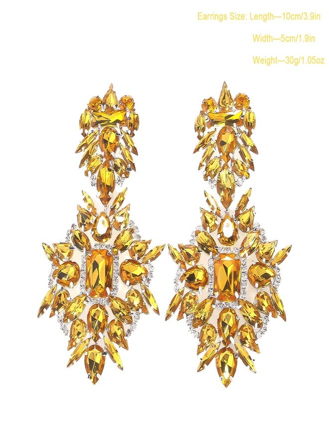 XSBODY Formal Oversized Earrings for Women Dangling Trendy Large Rhinestone Chandelier Earrings Costume Jewelry (A-Yellow) - Image 3